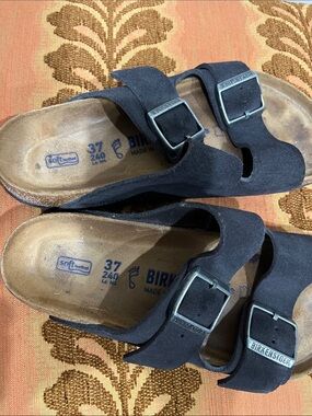 Birkenstock Arizona Suede Double Strap Sandals in Black